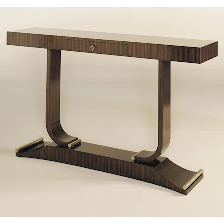 French Polish Ebony Zebrano Veneer Console Table with Brushed Satina Brass Accents